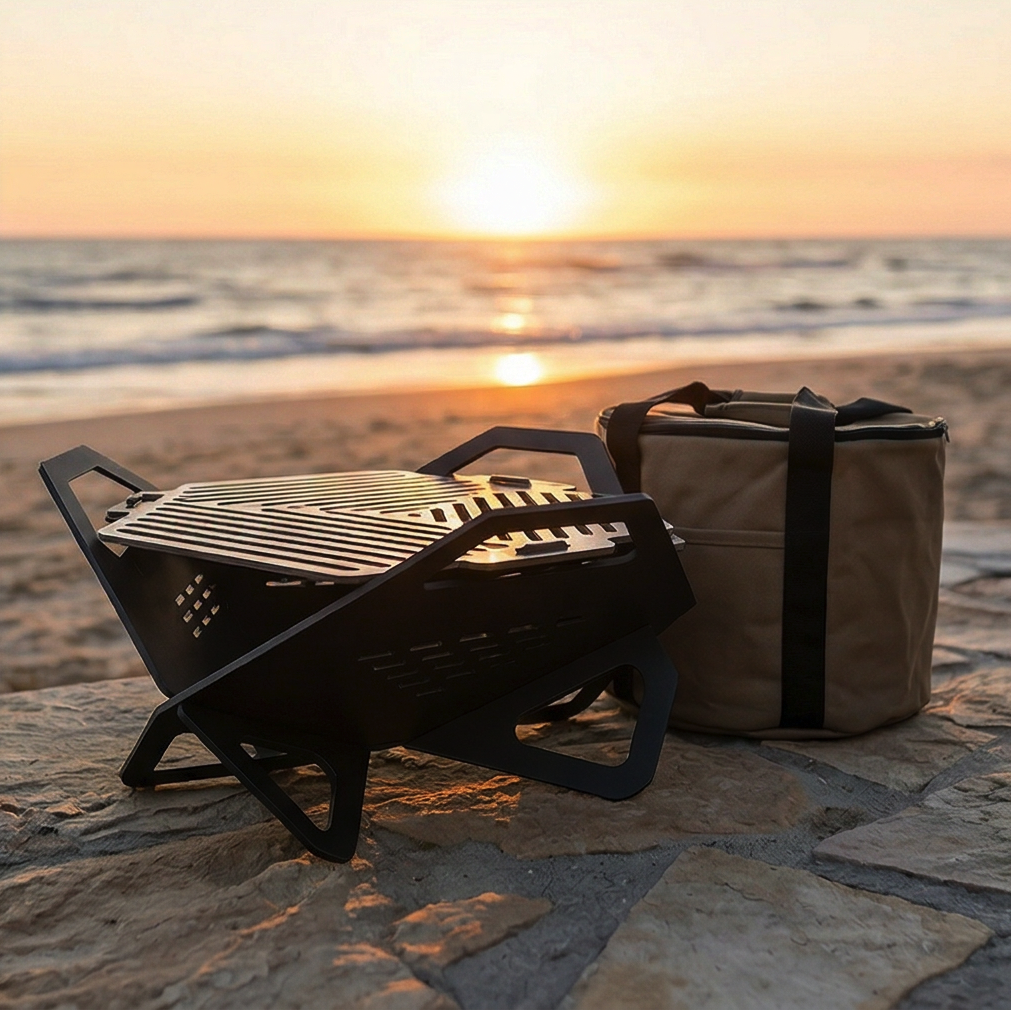 Handcrafted Collapsible and Foldable Grill, BBQ, Fire Pit