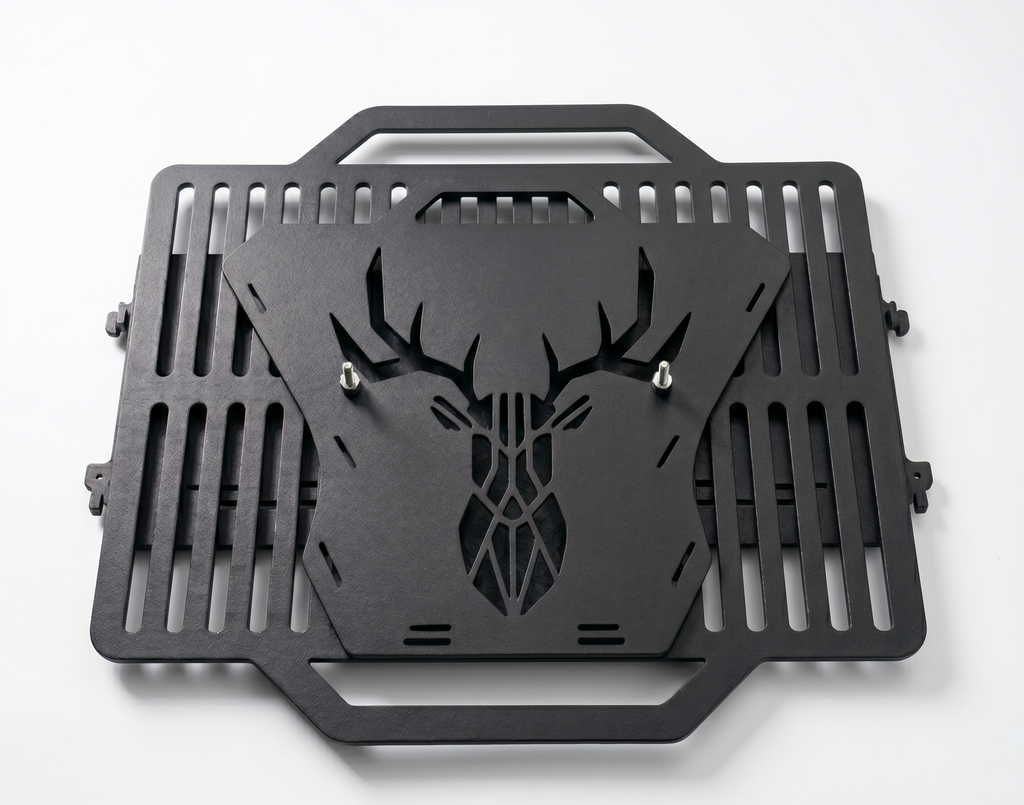 Portable Grill & Fire Pit – Handcrafted Heavy-Duty Foldable and Collapsible BBQ with Geometric Stag Design