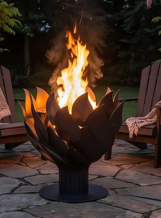 Handcrafted Lotus Flower Sculptural Metal Fire Pit – 93cm