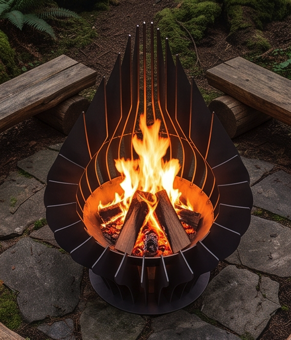 Handcrafted Teardrop Sculptural Metal Fire Pit – 95cm