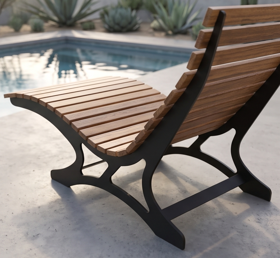 Premium Handcrafted 2-Person (130cm) Sun Lounger – Ergonomic Double Outdoor Daybed with Wood Slats & Heavy-Duty Black Steel Frame