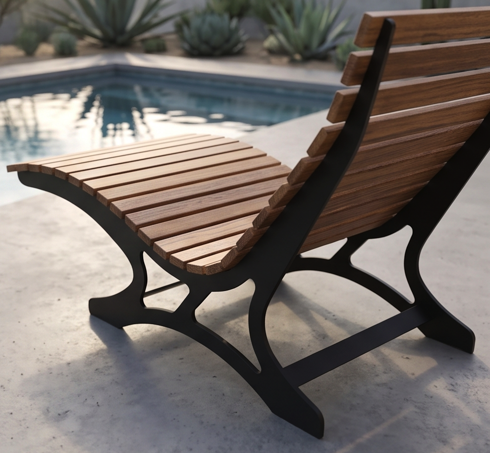 Premium Handcrafted 2-Person (130cm) Sun Lounger – Ergonomic Double Outdoor Daybed with Wood Slats & Heavy-Duty Black Steel Frame