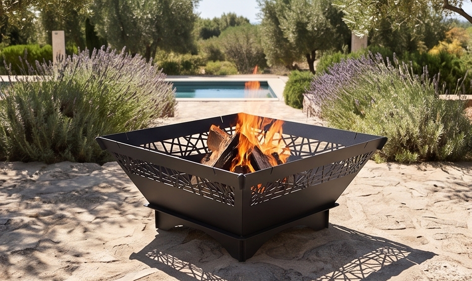 2-in-1 Fire Pit with Adjustable Grill BBQ Attachment – 73 cm x 73 cm