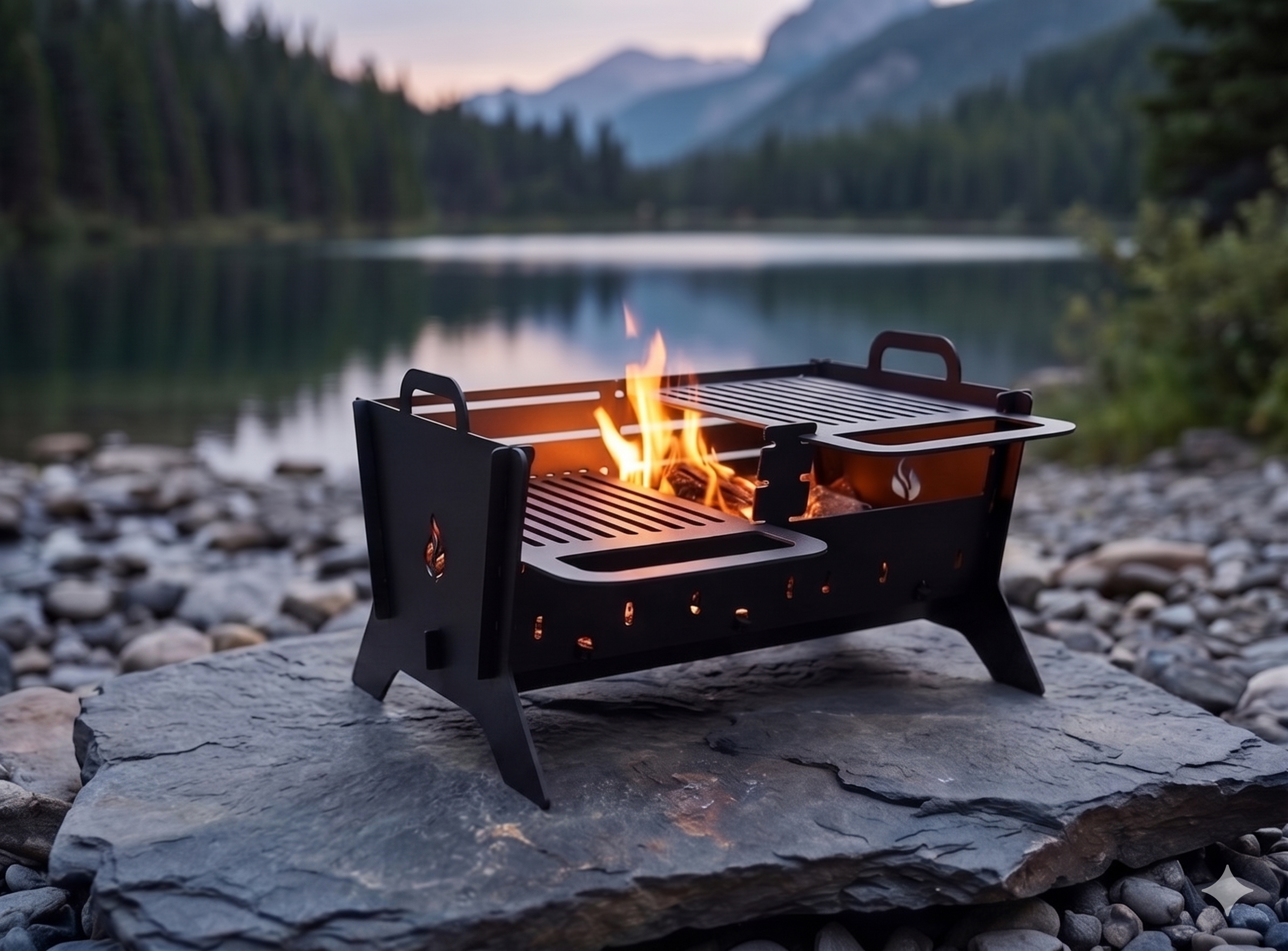 Handcrafted Portable BBQ, Grill & Fire Pit With 2 Adjustable Grates