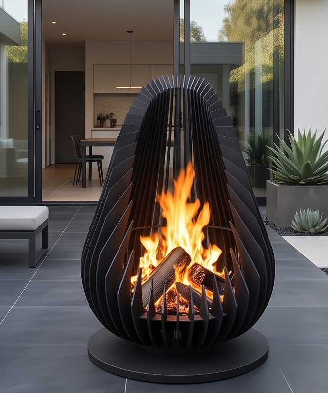 Handcrafted Teardrop Sculptural Metal Fire Pit – 100cm