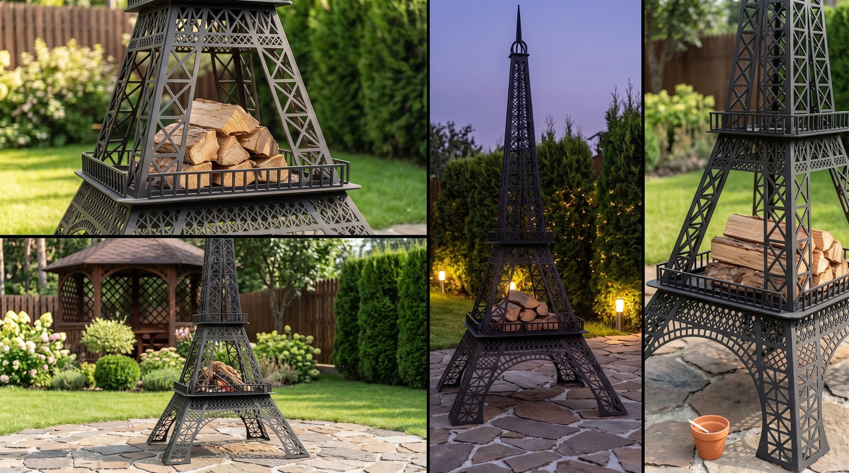 Handcrafted Eiffel Tower Fire Pit & Multi-Use Garden Sculpture