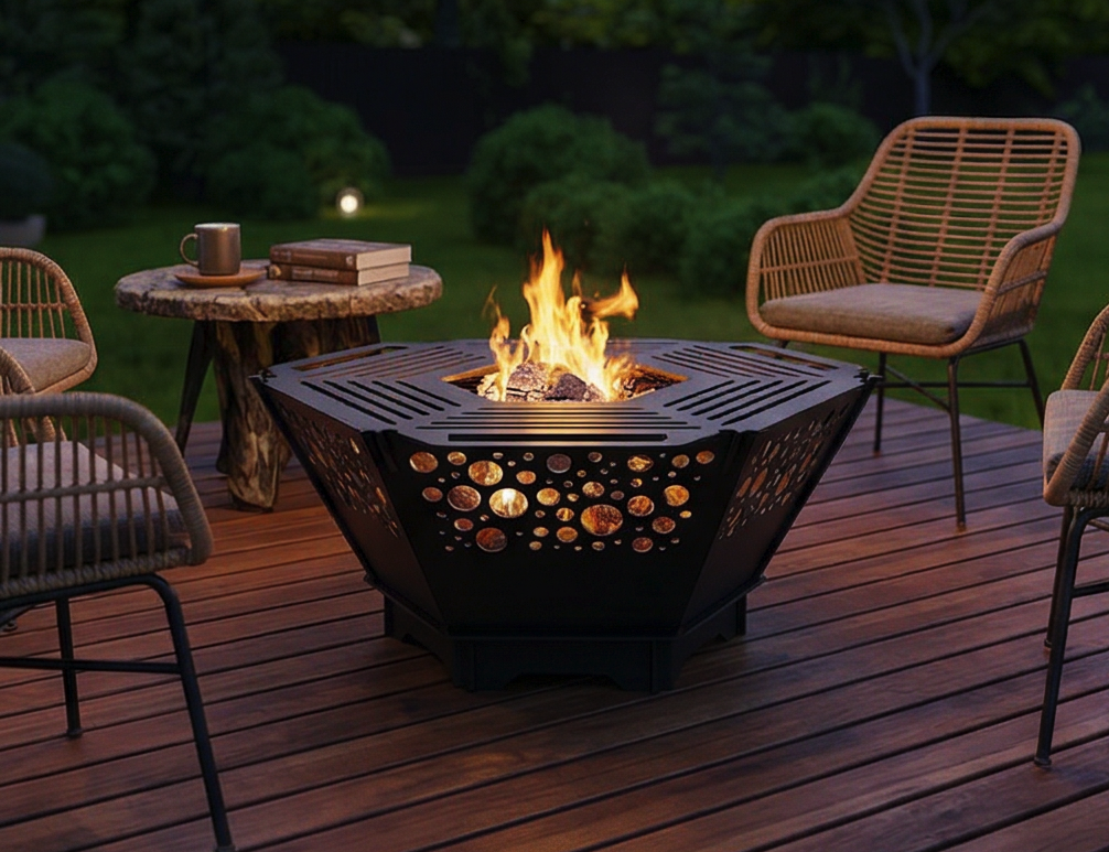 Handcrafted 2-in-1 Collapsible Fire Pit & Grill – 76 cm - Design 2