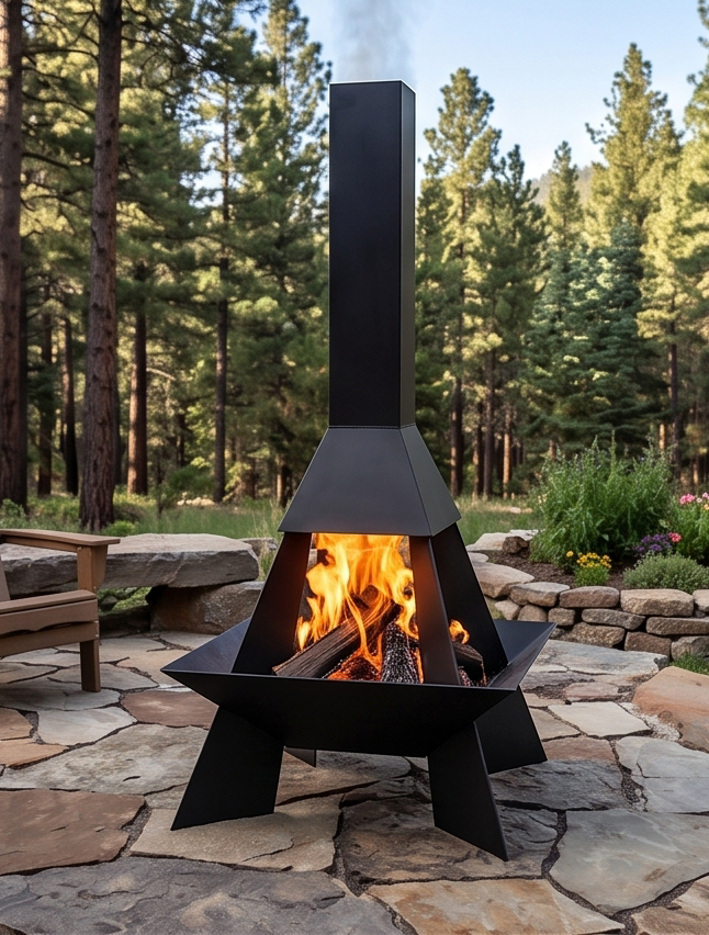 Handcrafted Geometric Chiminea Metal Fire Pit – 200cm
