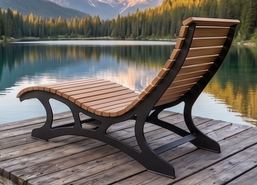 Premium Handcrafted Extra-Wide (125cm) Wood & Metal Sun Lounger – Ergonomic Modern Garden Chaise