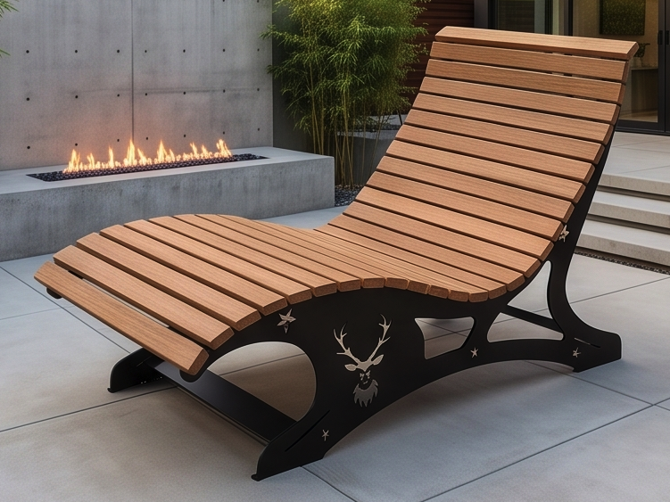 Premium Handcrafted Extra-Wide (125cm) Wood & Metal Sun Lounger – Ergonomic Garden Chaise with Custom Stag Motif