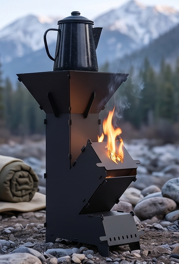 Handcrafted 2-in-1 Rocket Stove with Interchangeable Cooktops