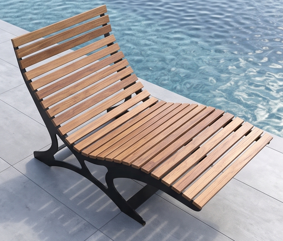 Premium Handcrafted 2-Person (130cm) Sun Lounger – Ergonomic Double Outdoor Daybed with Wood Slats & Heavy-Duty Black Steel Frame