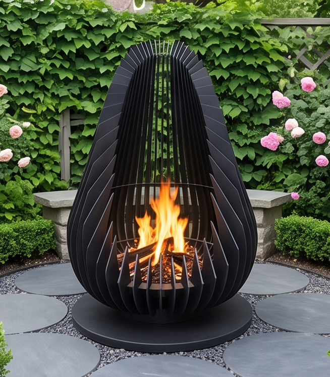 Handcrafted Teardrop Sculptural Metal Fire Pit – 100cm