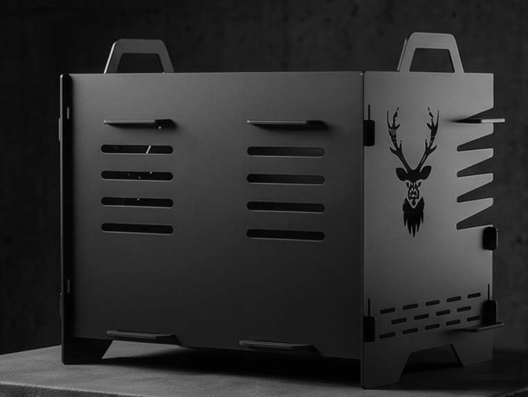 Portable BBQ, Grill, Fire Pit, Collapsible BBQ with Adjustable Cooking Grate – Rustic Deer Design