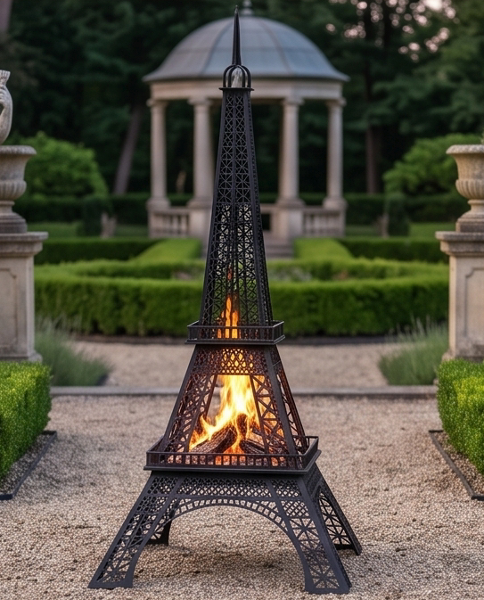 Handcrafted Eiffel Tower Fire Pit & Multi-Use Garden Sculpture