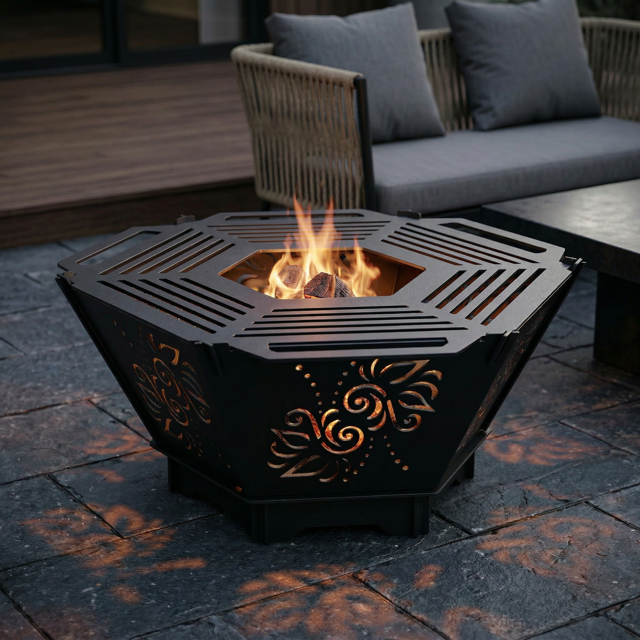 Handcrafted 2-in-1 Collapsible Fire Pit & Grill – 76 cm - Design 3