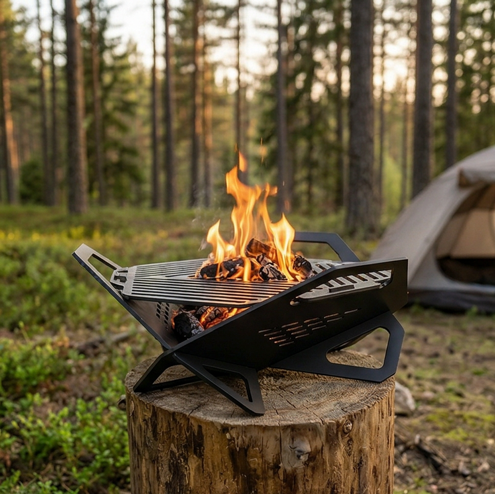 Handcrafted Collapsible and Foldable Grill, BBQ, Fire Pit