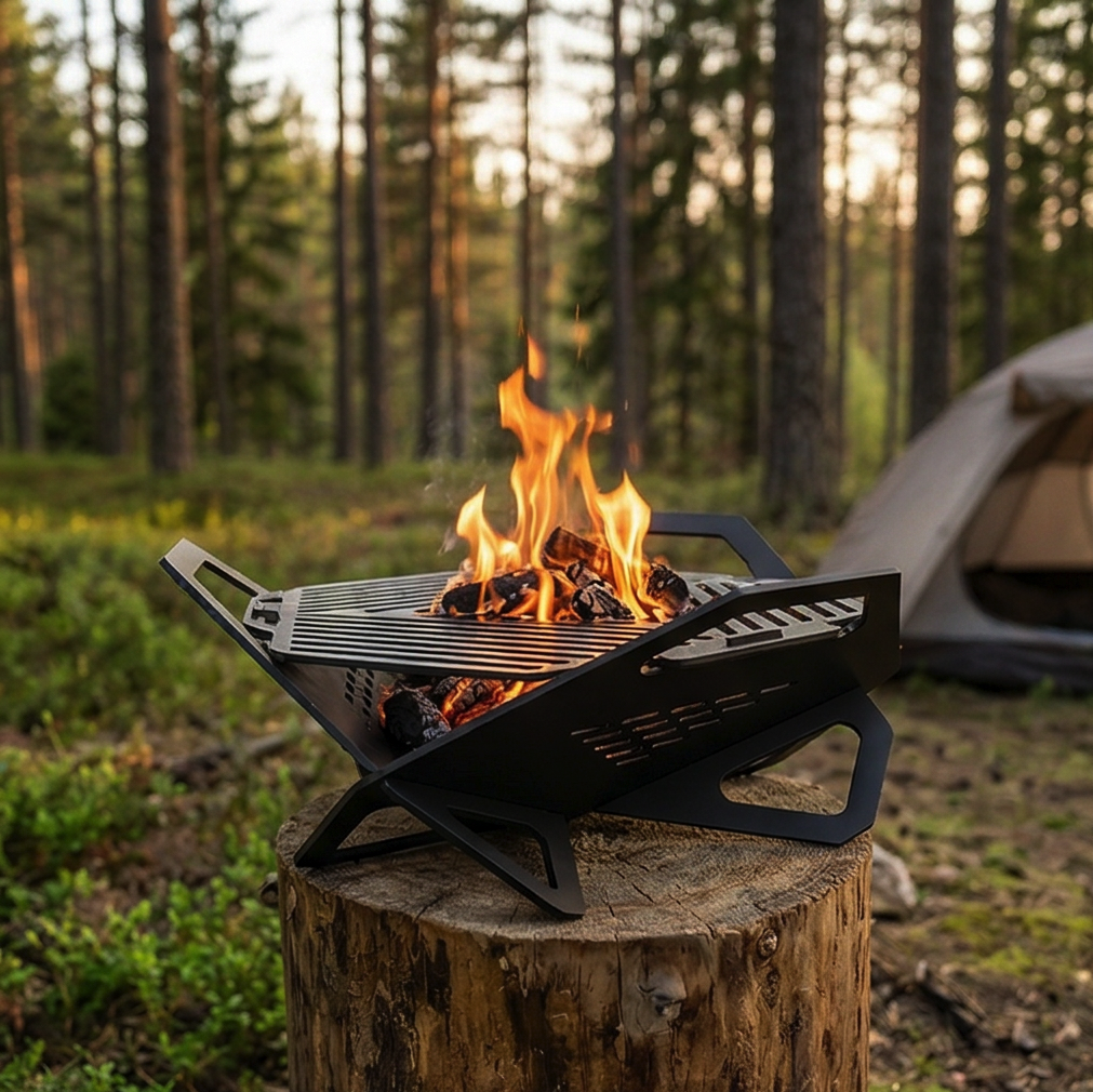Handcrafted Collapsible and Foldable Grill, BBQ, Fire Pit