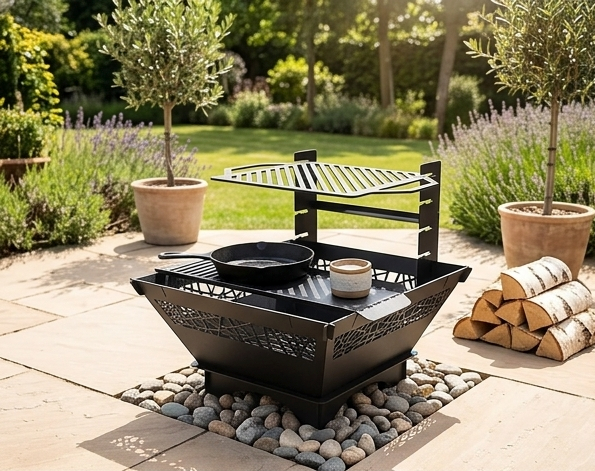 2-in-1 Fire Pit with Adjustable Grill BBQ Attachment – 73 cm x 73 cm