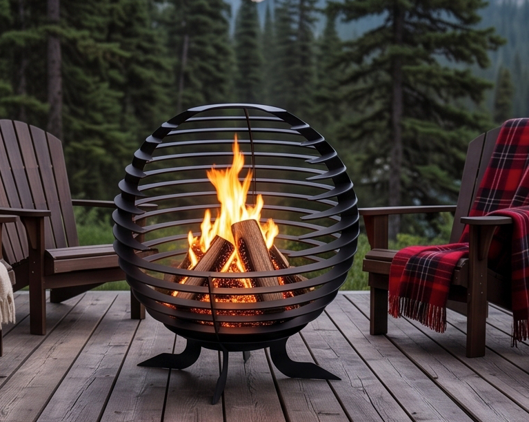 Handcrafted Metal Sphere Fire Pit – Modern 65cm Outdoor Wood Burner