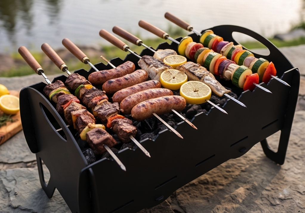 Handcrafted 4-in-1 Portable BBQ, Grill, Griddle & Fire Pit Combo