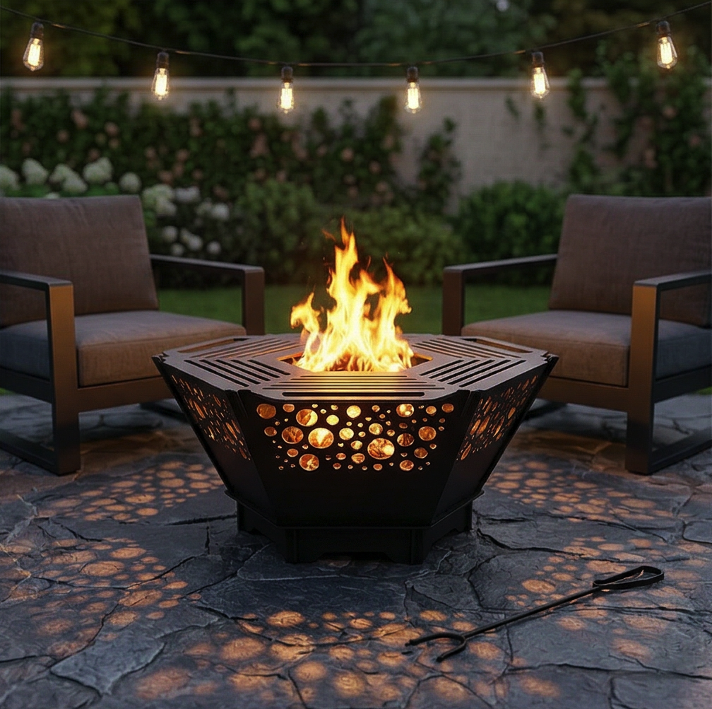 Handcrafted 2-in-1 Collapsible Fire Pit & Grill – 76 cm - Design 2