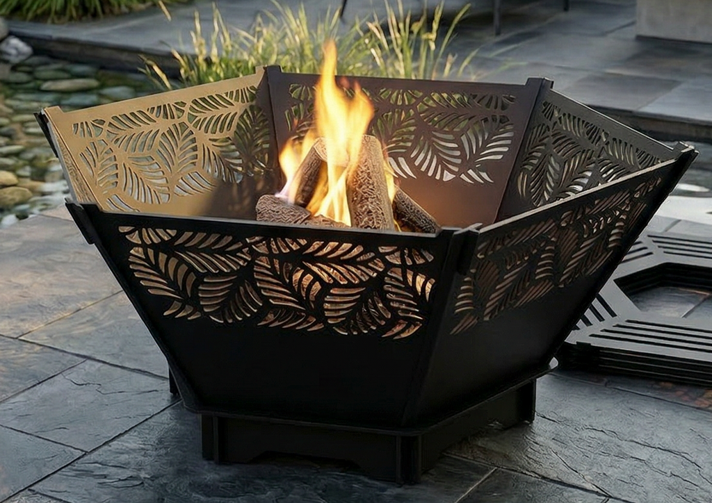 Handcrafted 2-in-1 Collapsible Fire Pit & Grill – 76 cm - Design 1
