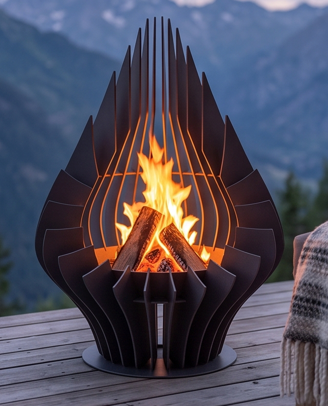 Handcrafted Teardrop Sculptural Metal Fire Pit – 95cm