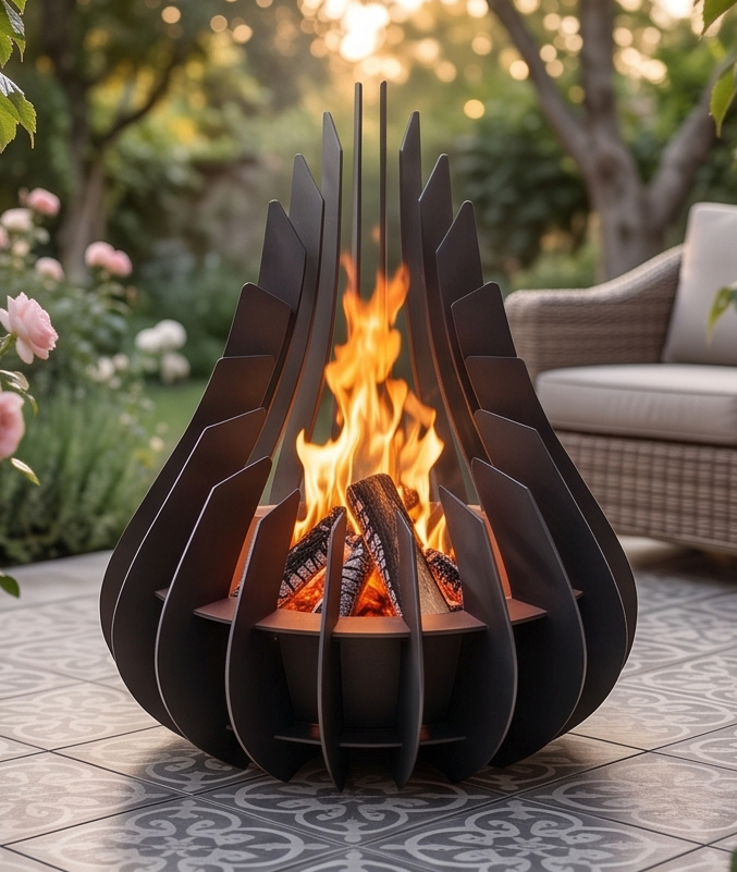 Handcrafted Flame-Inspired Sculptural Metal Fire Pit – 81cm