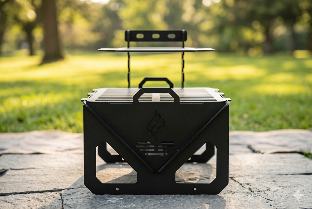 Portable Grill & Fire Pit – Handcrafted Heavy-Duty Collapsible BBQ with Adjustable Rack Attachment