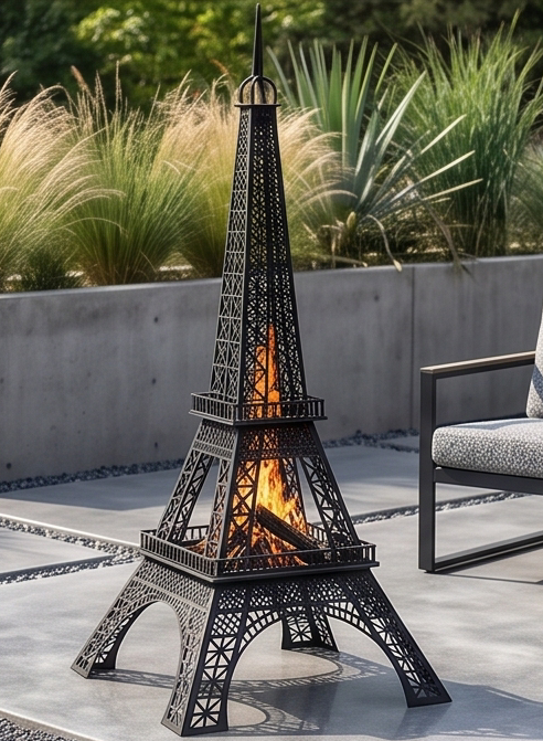 Handcrafted Eiffel Tower Fire Pit & Multi-Use Garden Sculpture