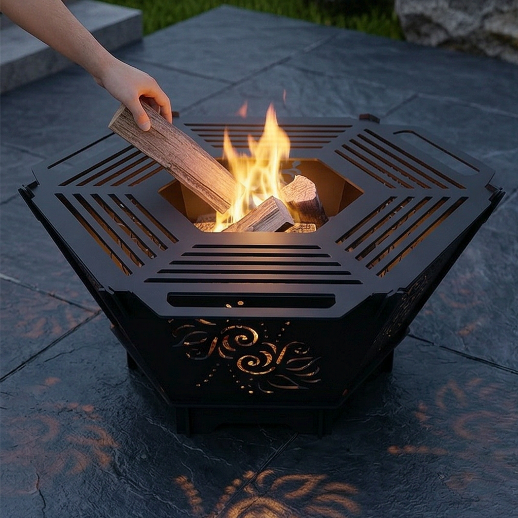 Handcrafted 2-in-1 Collapsible Fire Pit & Grill – 76 cm - Design 3