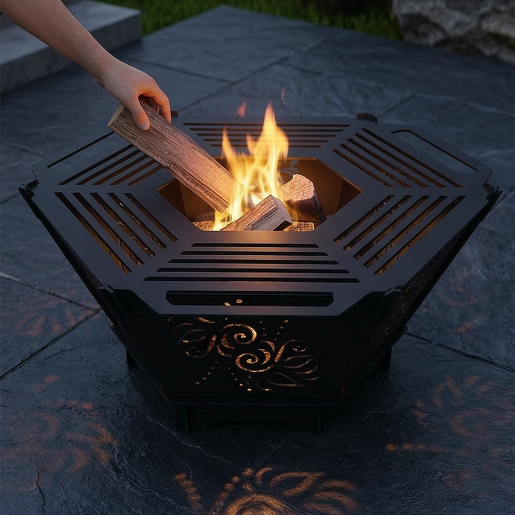 Handcrafted 2-in-1 Collapsible Fire Pit & Grill – 76 cm - Design 3
