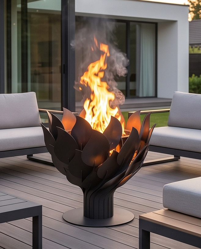 Handcrafted Lotus Flower Sculptural Metal Fire Pit – 93cm