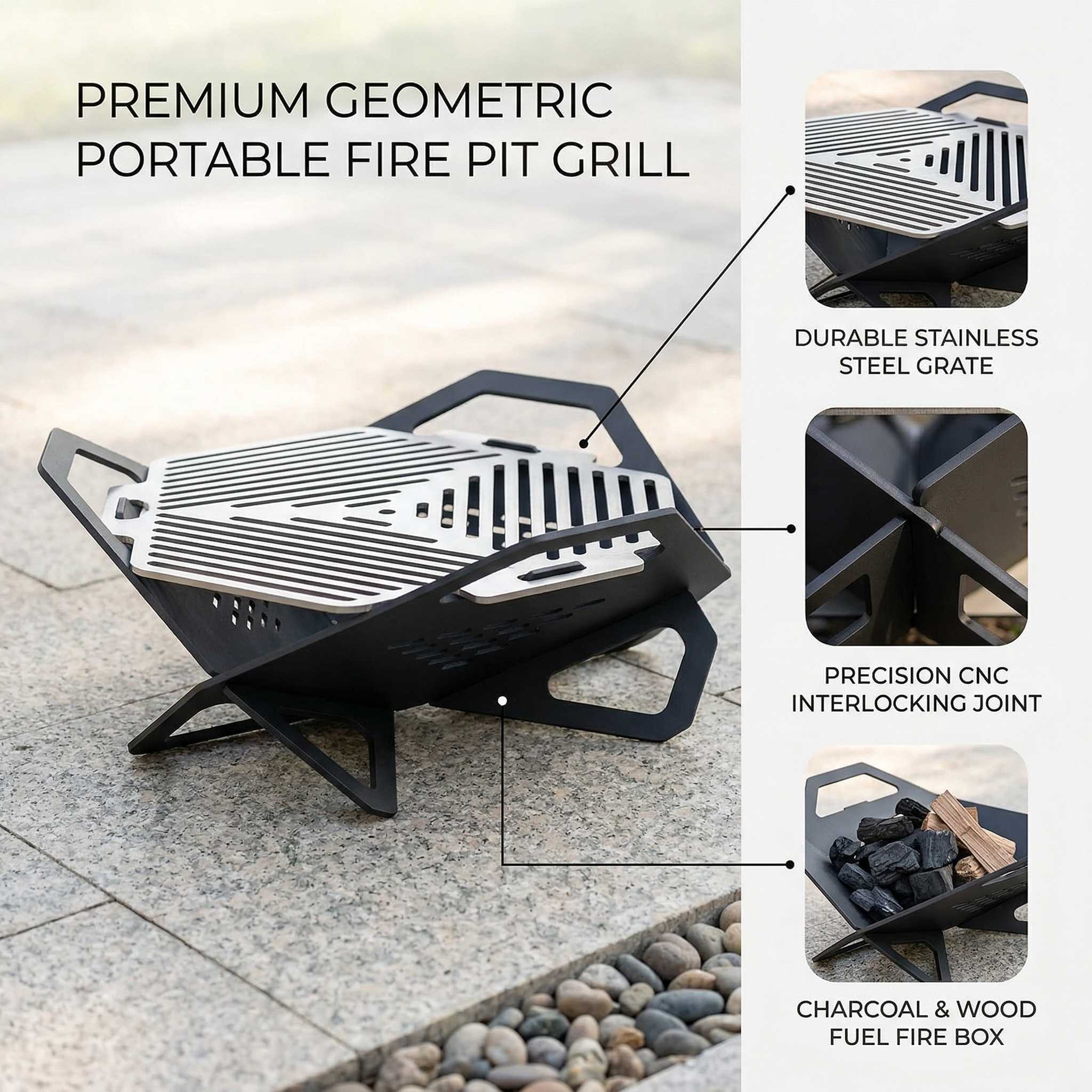 Handcrafted Collapsible and Foldable Grill, BBQ, Fire Pit