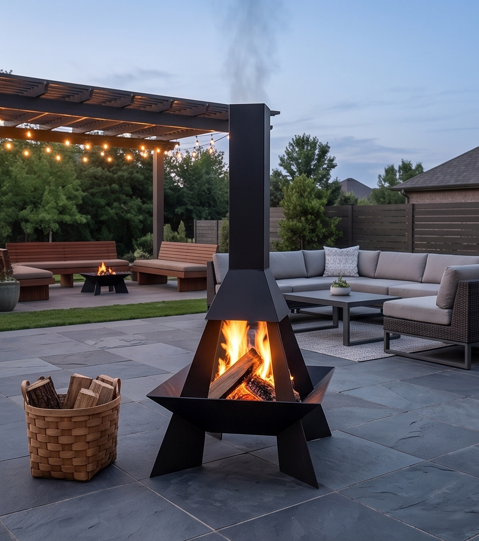 Handcrafted Geometric Chiminea Metal Fire Pit – 200cm