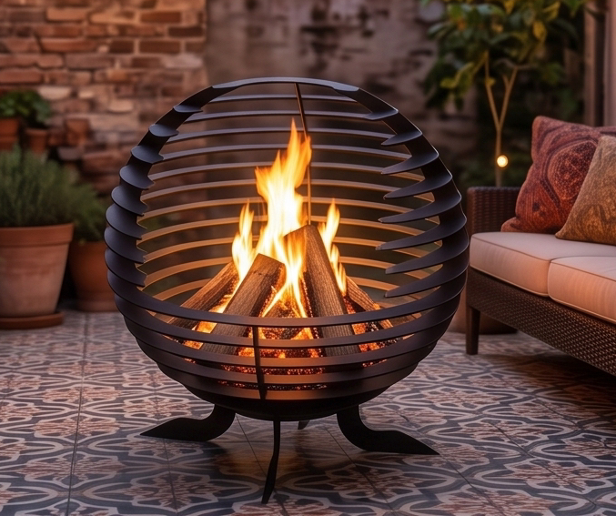 Handcrafted Metal Sphere Fire Pit – Modern 65cm Outdoor Wood Burner