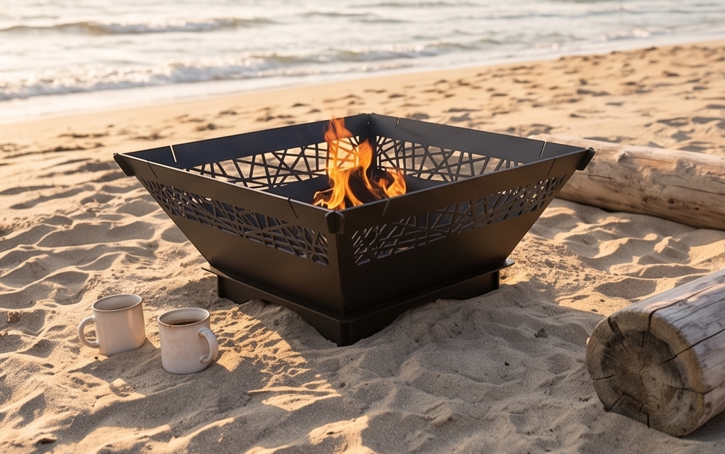 2-in-1 Fire Pit with Adjustable Grill BBQ Attachment – 73 cm x 73 cm
