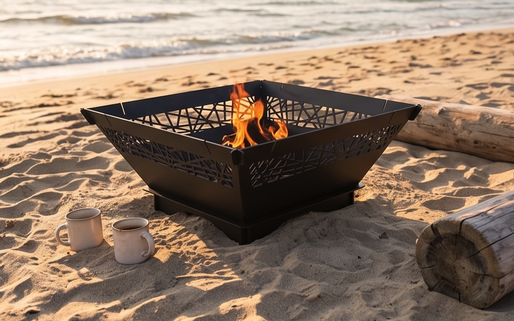 2-in-1 Fire Pit with Adjustable Grill BBQ Attachment – 73 cm x 73 cm