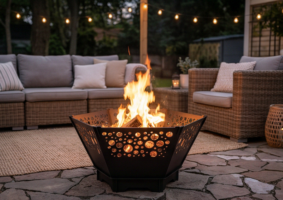 Handcrafted 2-in-1 Collapsible Fire Pit & Grill – 76 cm - Design 2