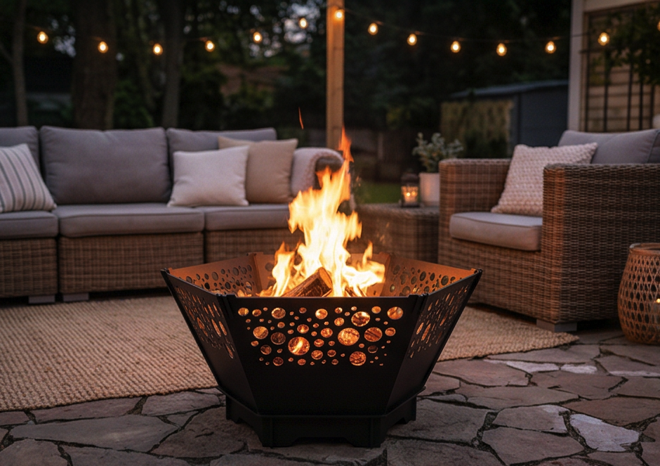 Handcrafted 2-in-1 Collapsible Fire Pit & Grill – 76 cm - Design 2