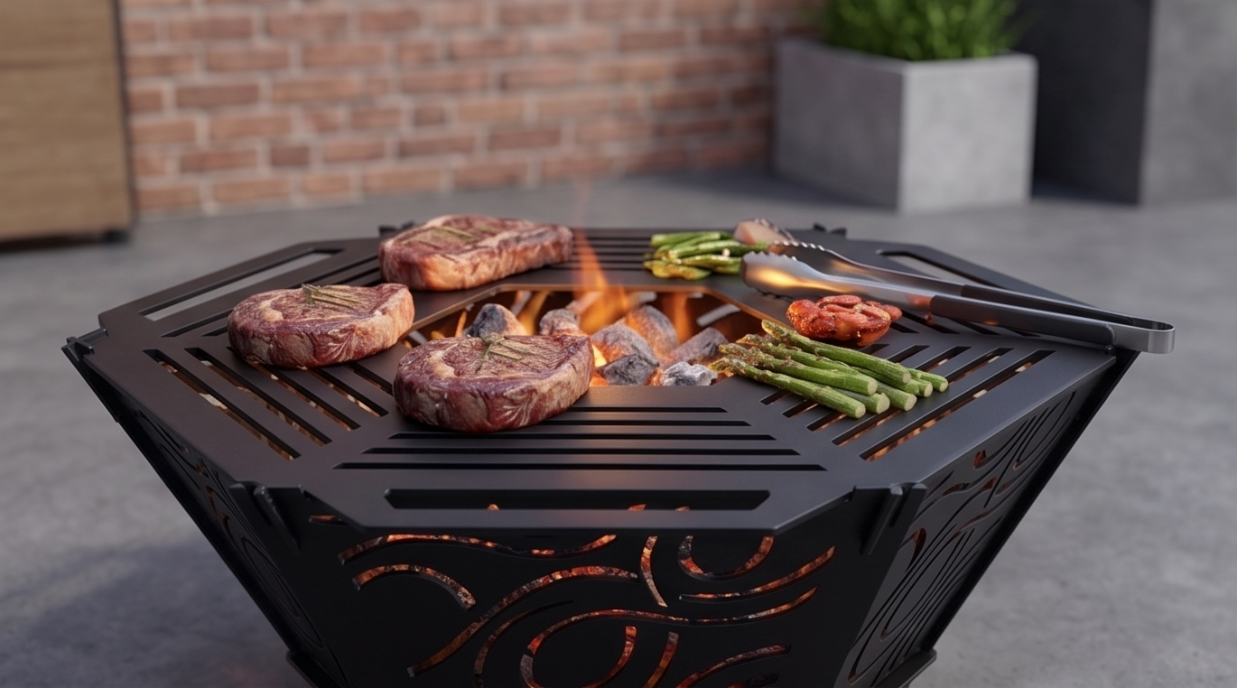 Handcrafted 2-in-1 Collapsible Fire Pit & Grill – Premium 76 cm - Design 4