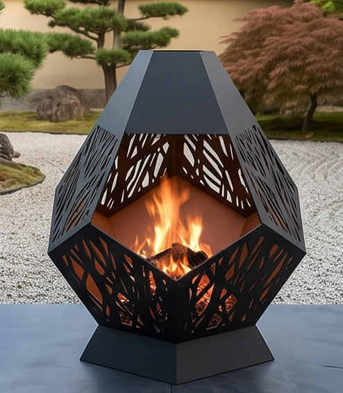 Handcrafted Geometric Cutout Metal Fire Pit – 94cm