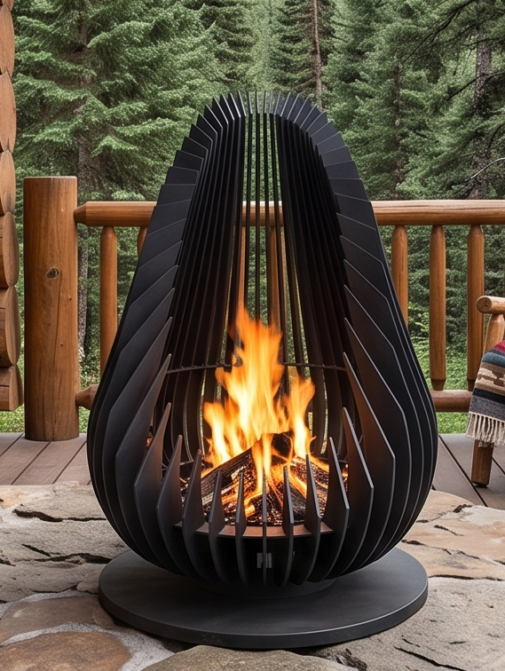 Handcrafted Teardrop Sculptural Metal Fire Pit – 100cm