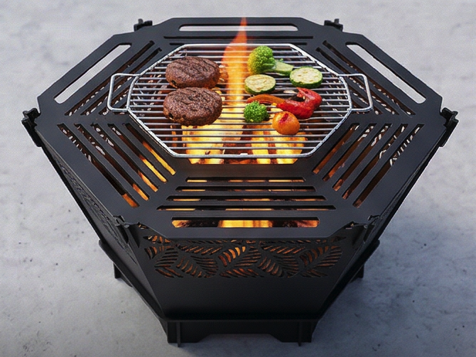 Handcrafted 2-in-1 Collapsible Fire Pit & Grill – 76 cm - Design 1