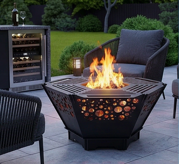Handcrafted 2-in-1 Collapsible Fire Pit & Grill – 76 cm - Design 2