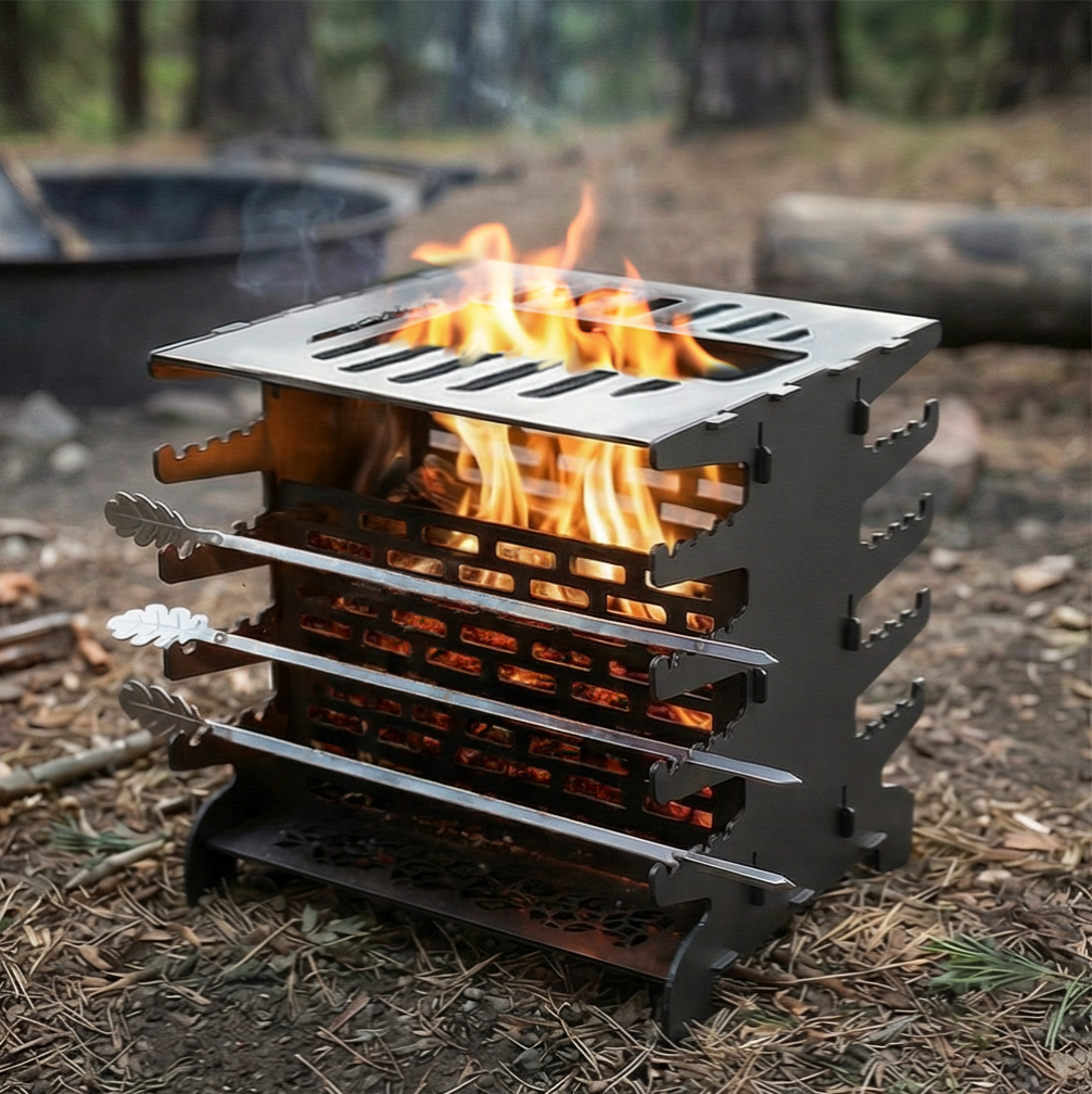Handcrafted Collapsible and Foldable Skewer Grill, BBQ, Stove