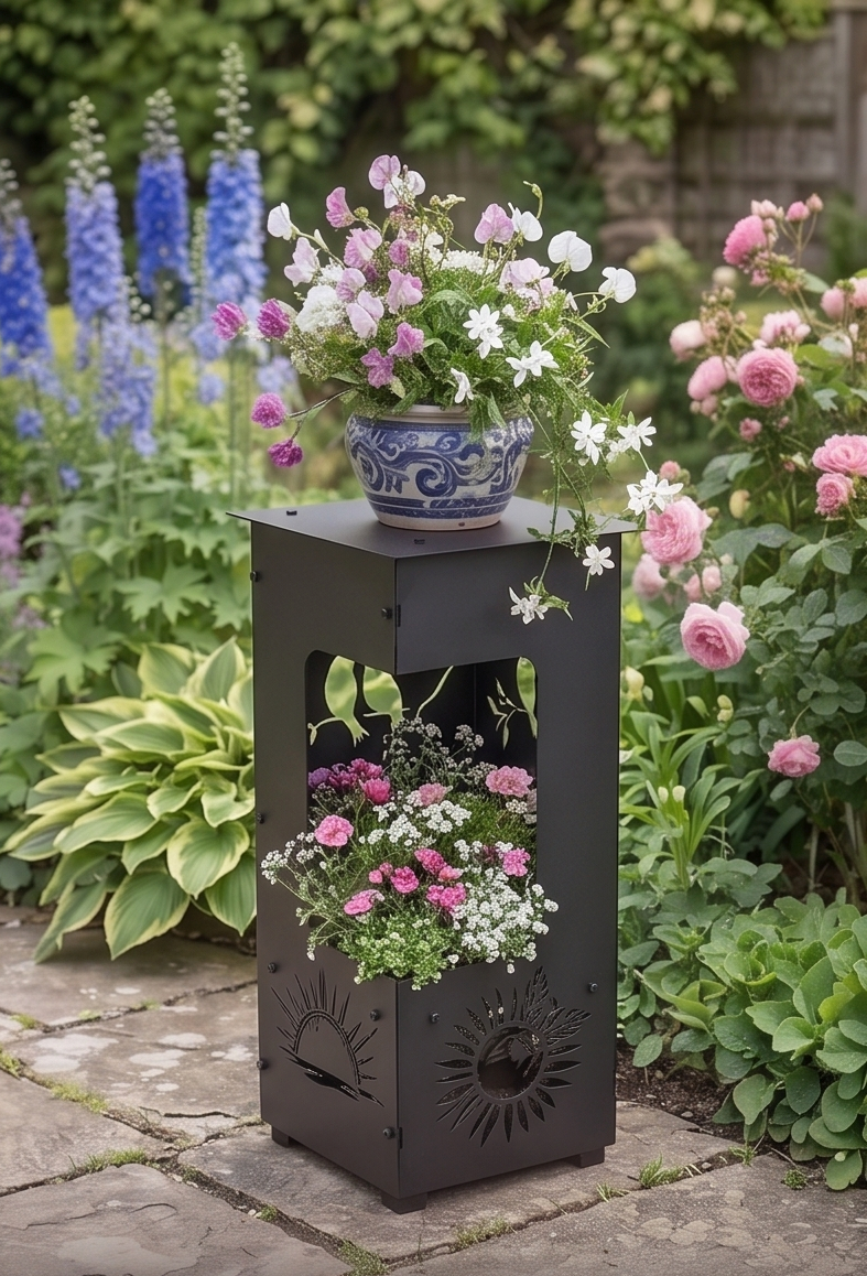 Handcrafted 2-in-1 Decorative Planter & Plant Stand– Tall Indoor/Outdoor Display