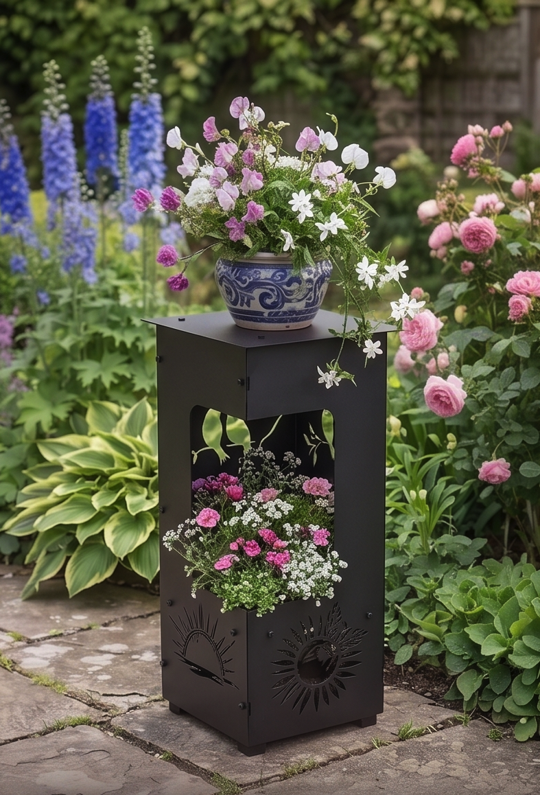 Handcrafted 2-in-1 Decorative Planter & Plant Stand– Tall Indoor/Outdoor Display