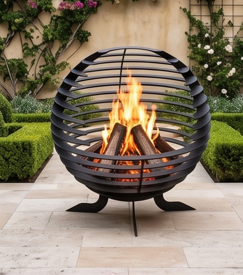 Handcrafted Metal Sphere Fire Pit – Modern 65cm Outdoor Wood Burner